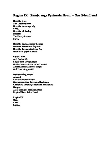 Region IX: Zamboanga Peninsula Hymn .